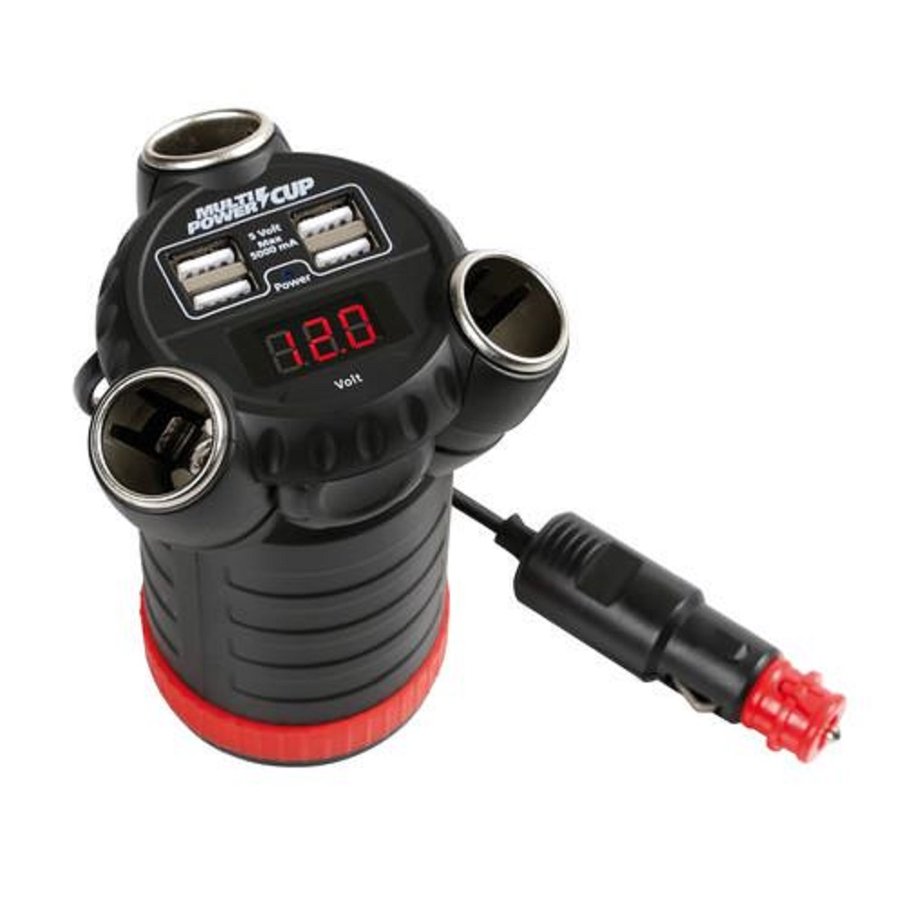 Quadruple USB charger with voltmeter & 3 sockets 3 Quadruple USB charger with voltmeter & 3 sockets